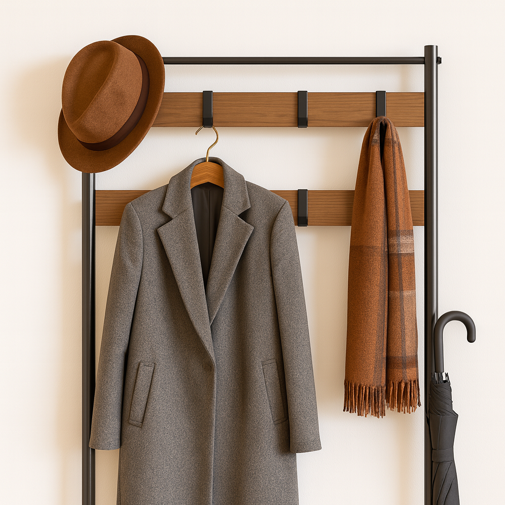 Square Steel Coat Rack with Shoe Storage Bench