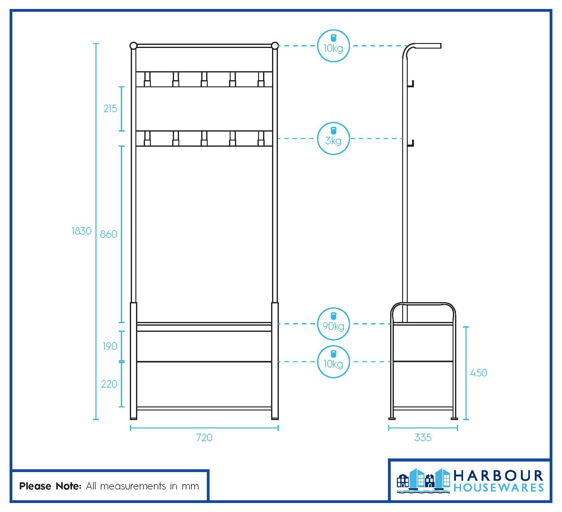 Curved Steel Coat Rack with Shoe Storage Bench