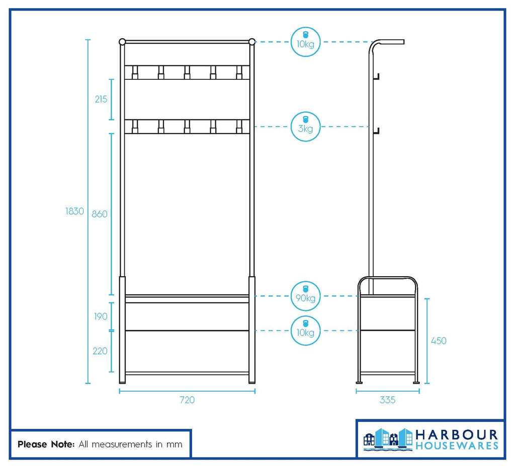 Curved Steel Coat Rack with Shoe Storage Bench