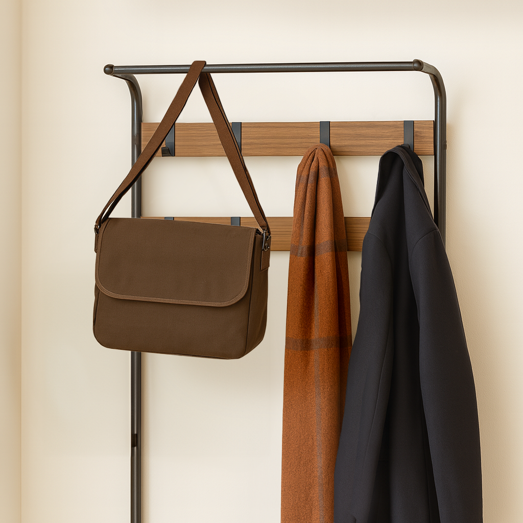 Curved Steel Coat Rack with Shoe Storage Bench