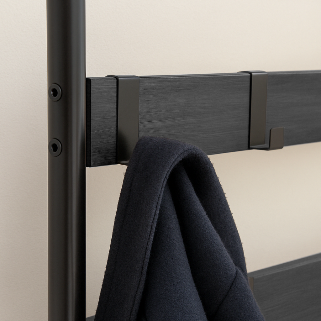 Curved Steel Coat Rack with Shoe Storage Bench