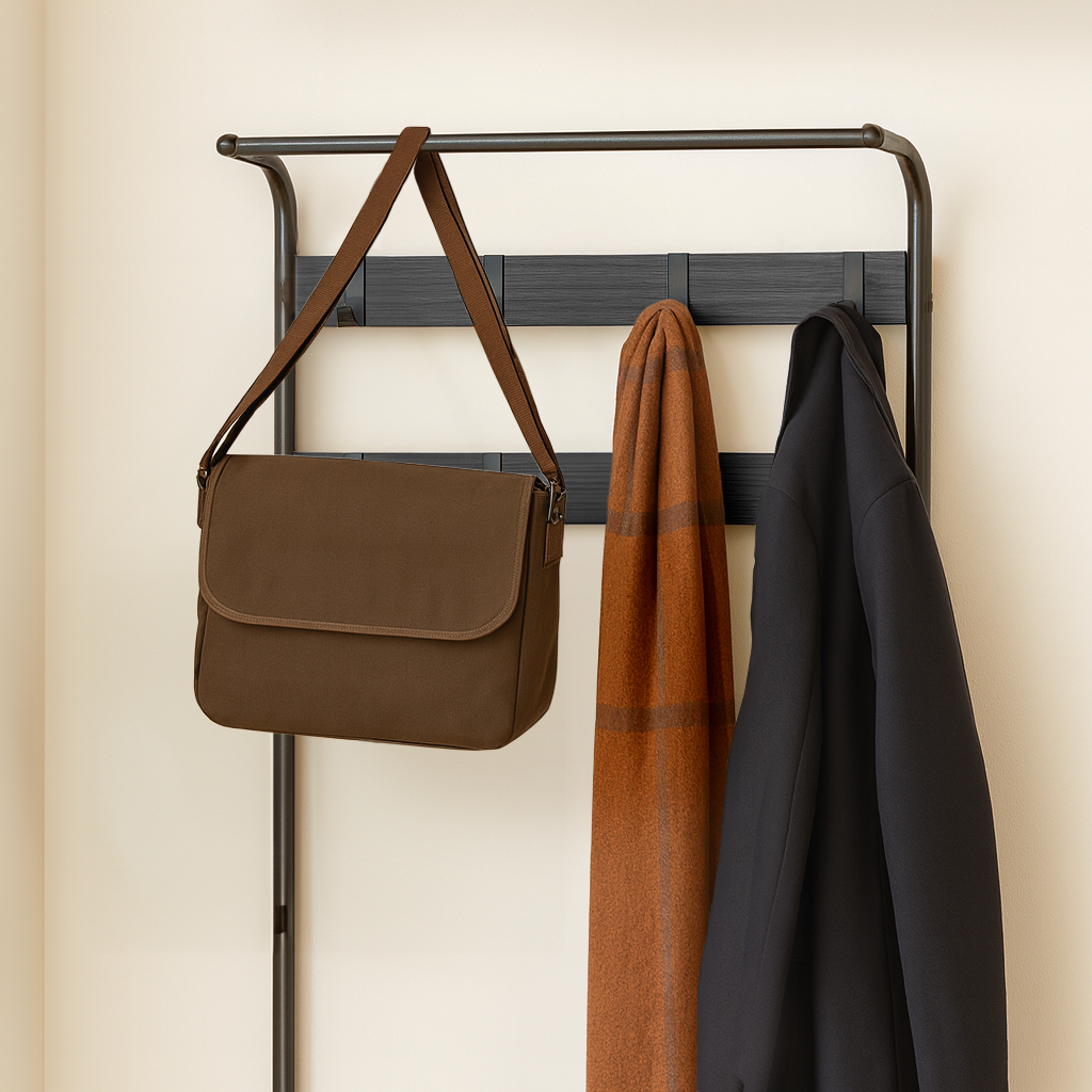 Curved Steel Coat Rack with Shoe Storage Bench