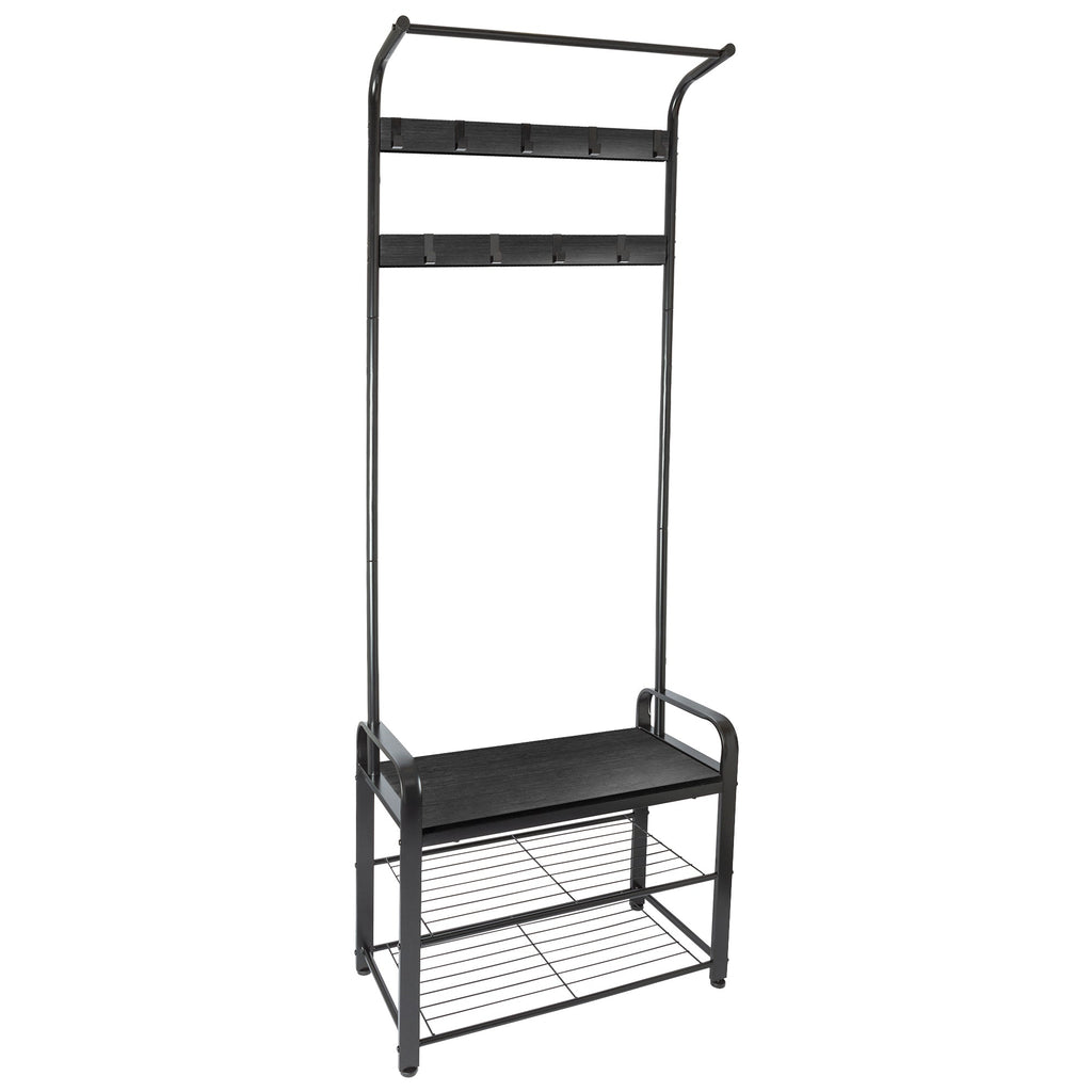 Curved Steel Coat Rack with Shoe Storage Bench