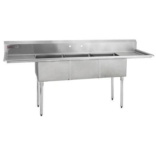 Kintera KES3C1818S-218 Stainless Steel 3 Compartment Economy Sink w/ 2 Drain Boards, 90 x 24 x 43