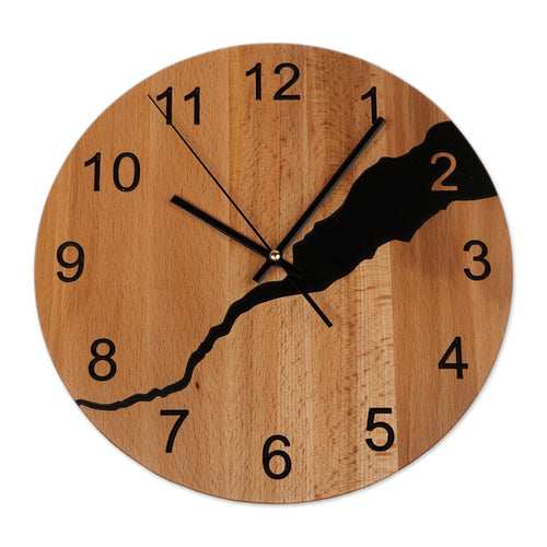 Artisan-Made Round Brown and Black Beech Wood Wall Clock - Midnight Time