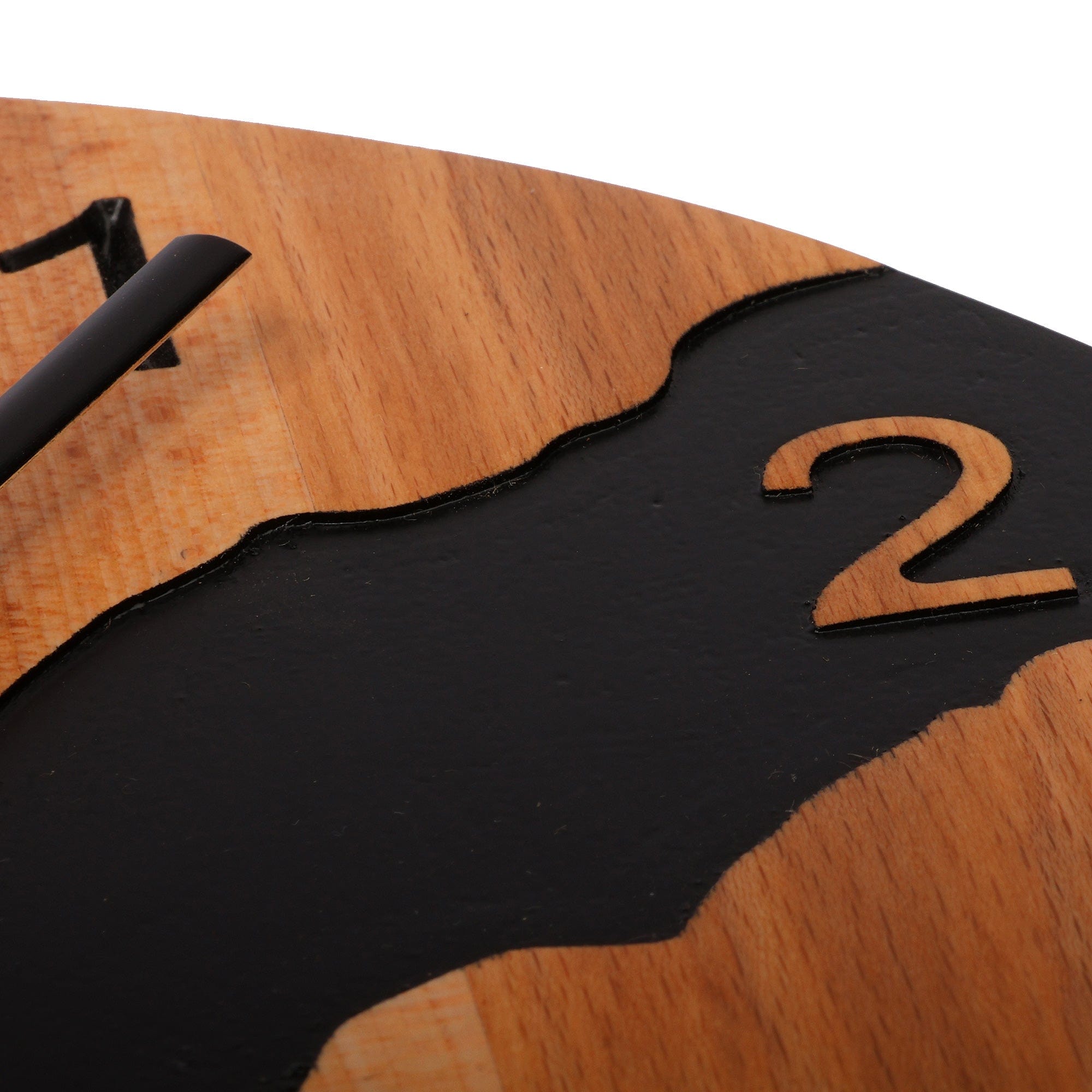 Artisan-Made Round Brown and Black Beech Wood Wall Clock - Midnight Time
