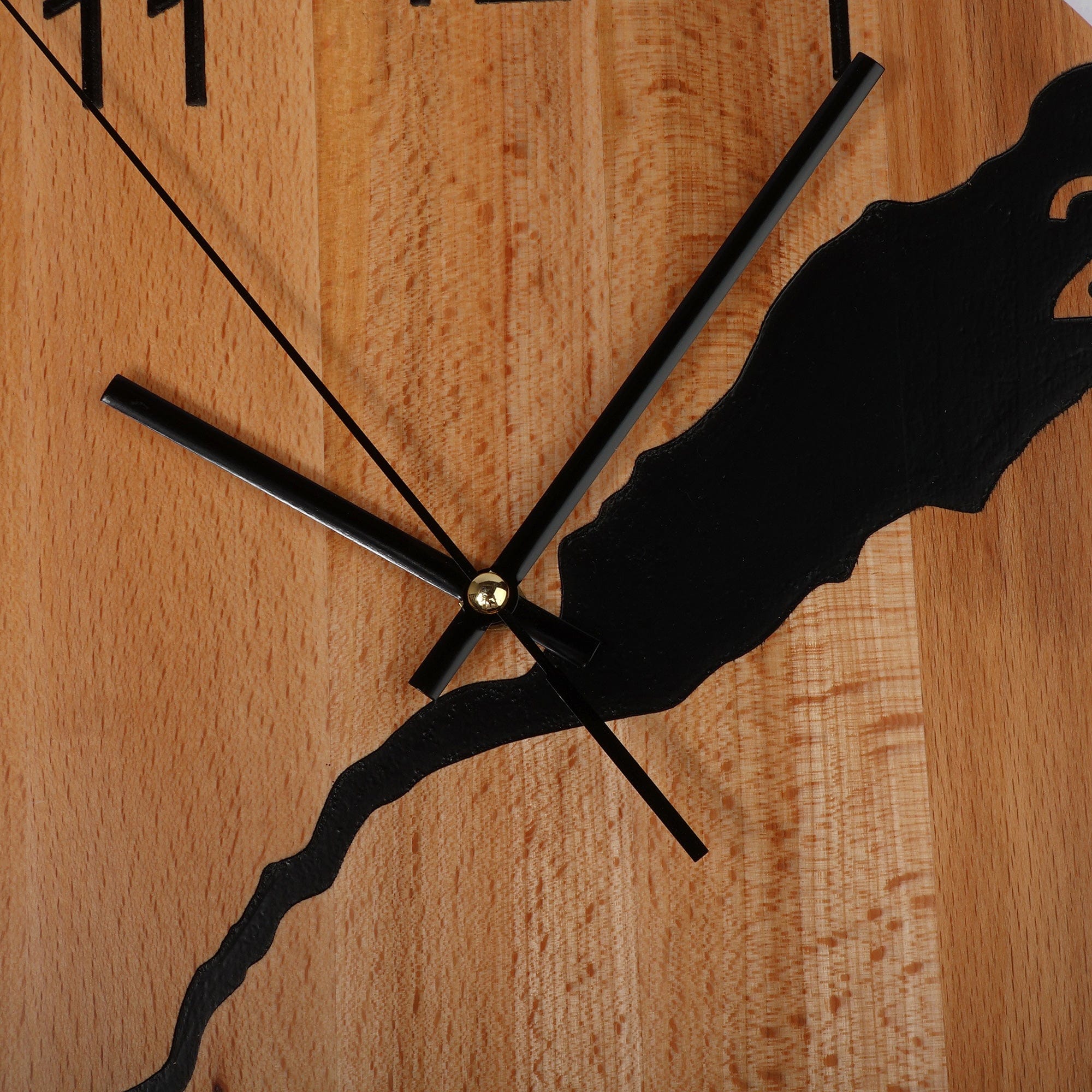 Artisan-Made Round Brown and Black Beech Wood Wall Clock - Midnight Time